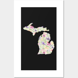 Michigan Silhouette Florals Posters and Art